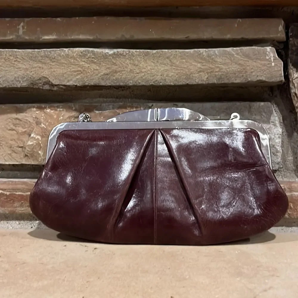 Hobo Hayward Brown Leather Kiss Lock Clutch